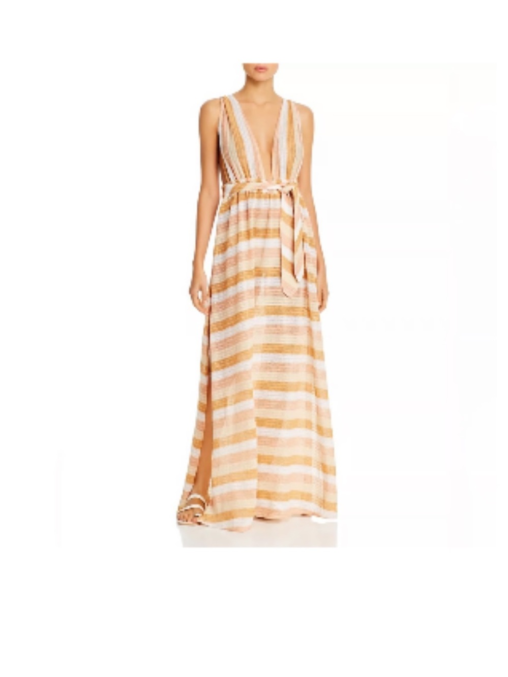 Ramy Brook Roma Striped Plunging Neck Maxi Coverup